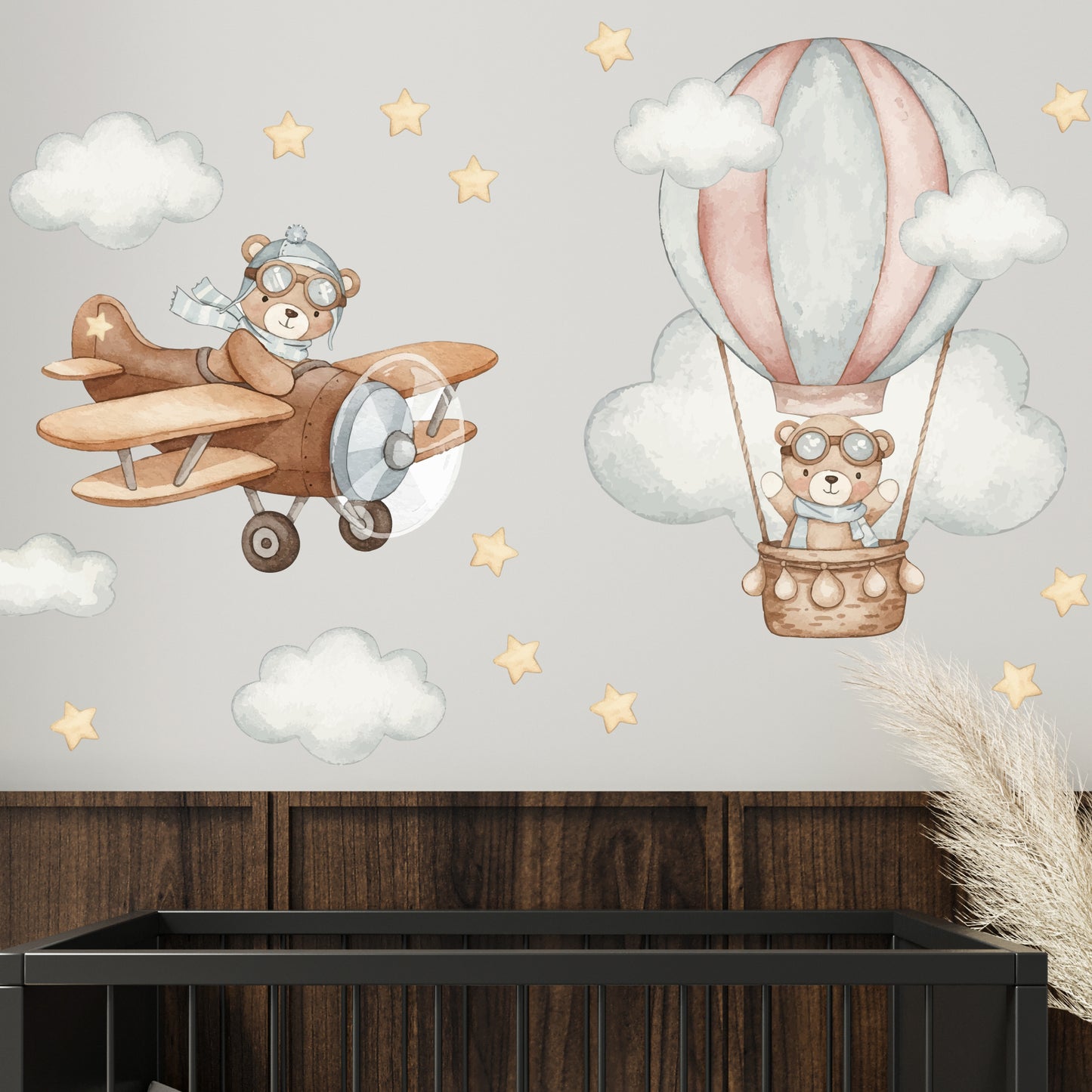 Bears Hot Air Balloon & Plane Wall Stickers