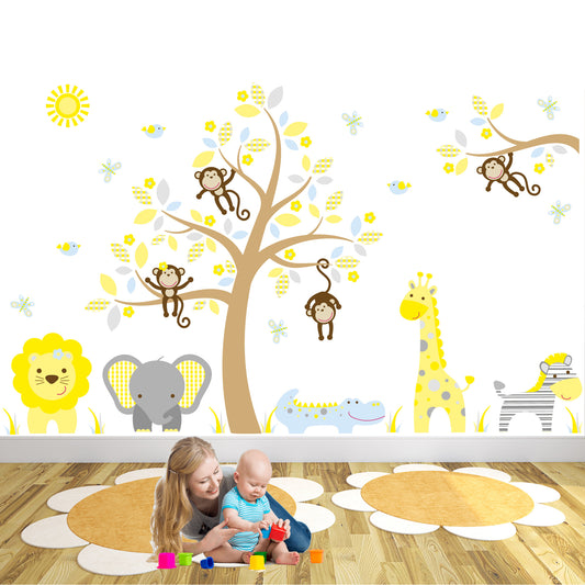 Boys Jungle Animal Wall Stickers Tree & Branch