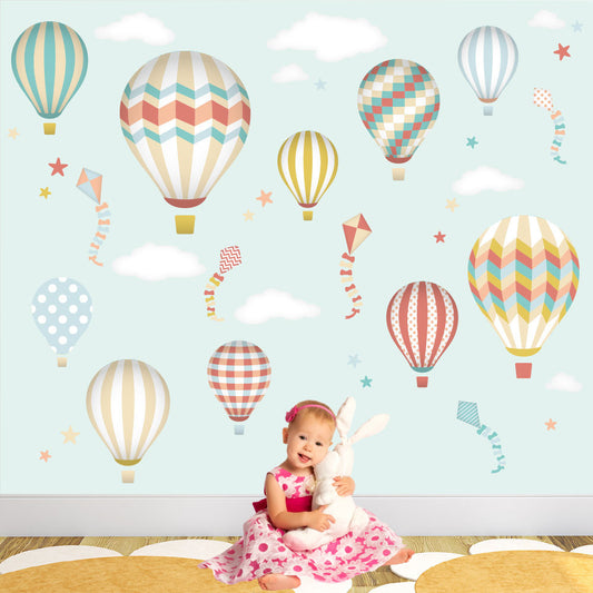Unisex Hot Air Balloon Wall Stickers with Kites