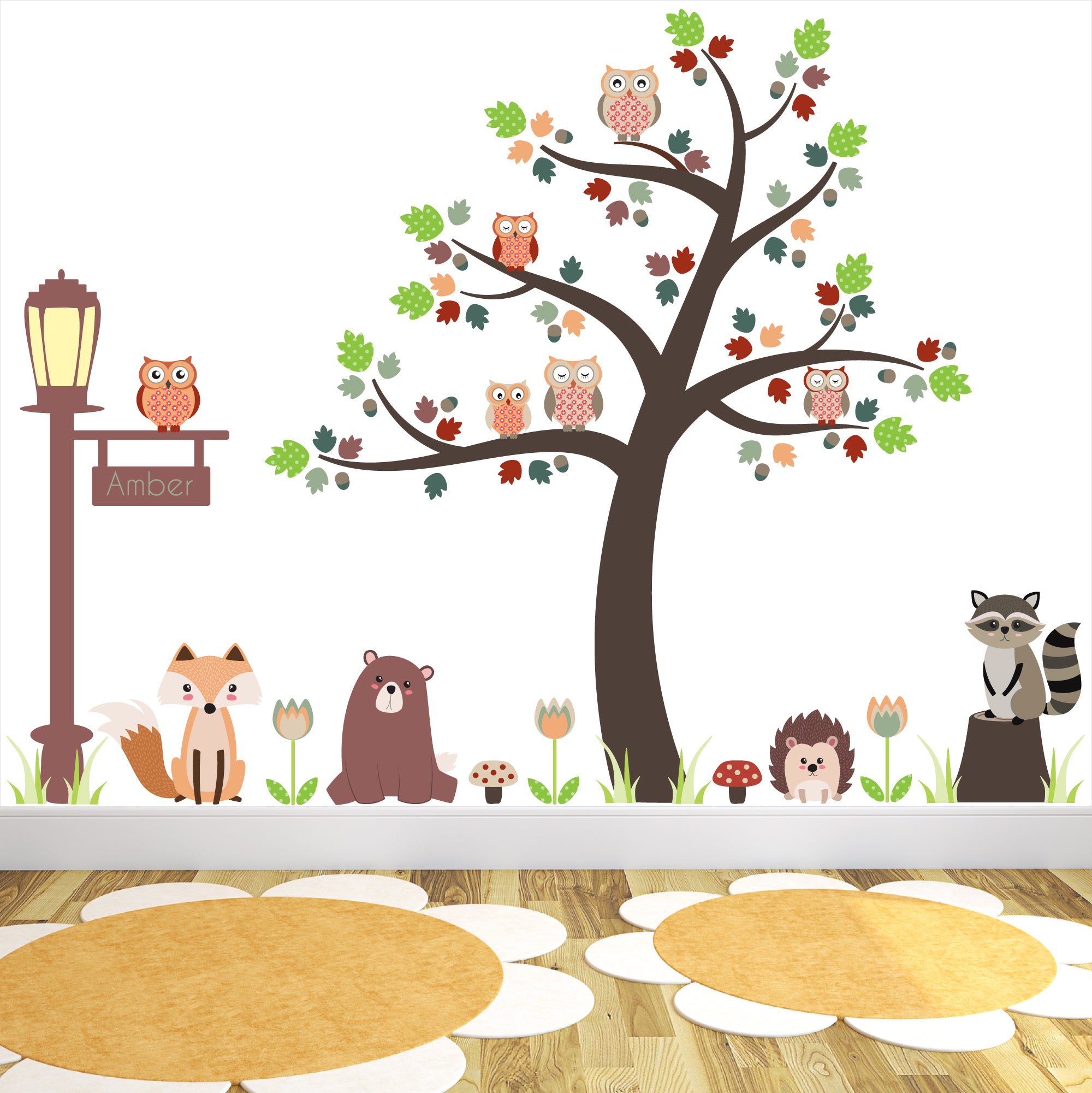 Woodland Wall Stickers Animal Unisex Baby Nursery Room Personalised ...