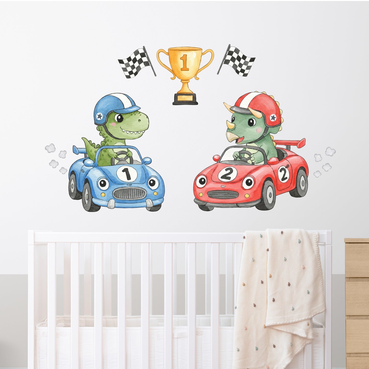 Dinosaur Racing Car Wall Stickers