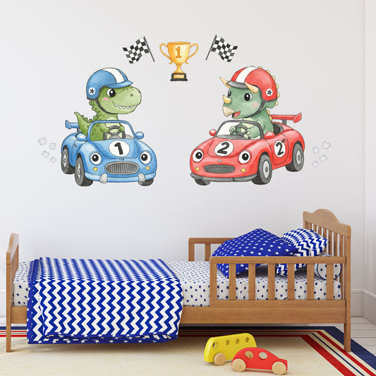 Dinosaur Racing Car Wall Stickers
