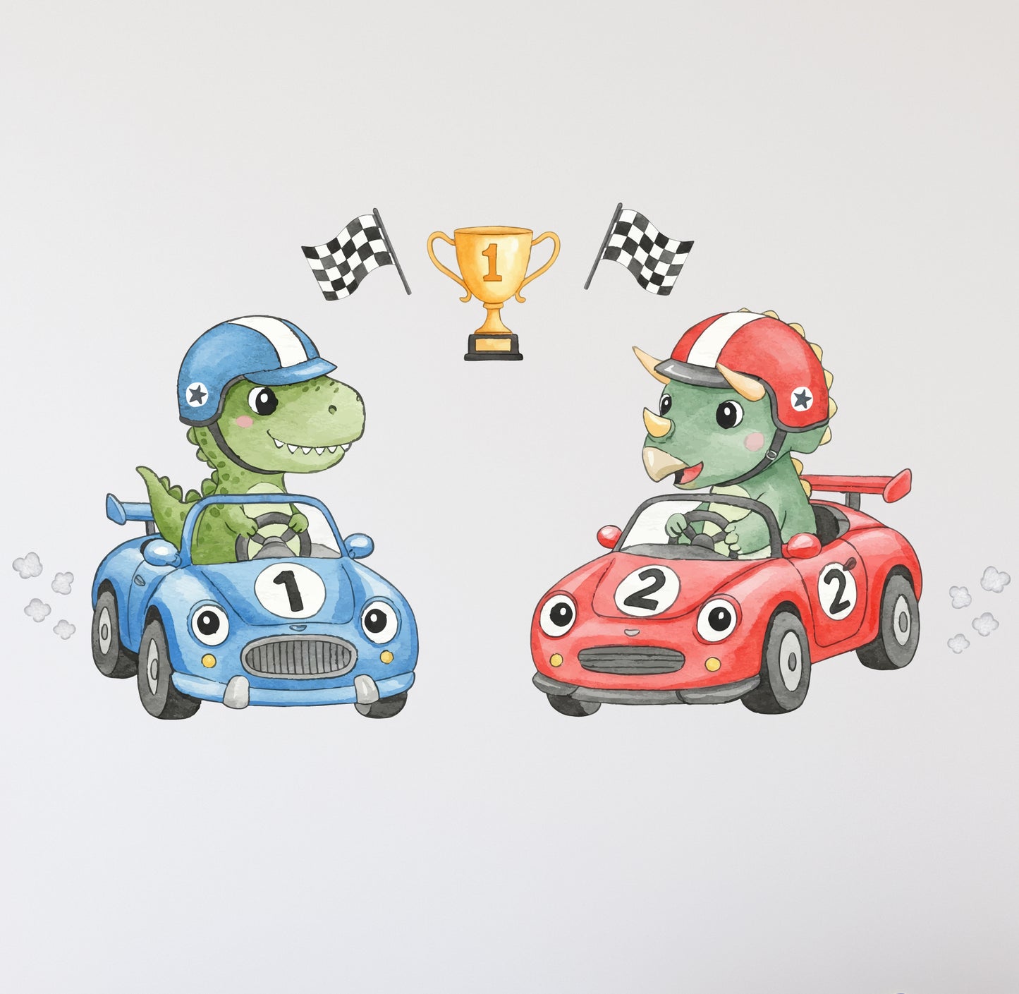 Dinosaur Racing Car Wall Stickers