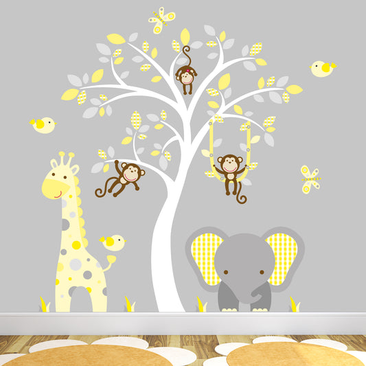 Elephant and Giraffe Yellow and Grey Jungle Nursery