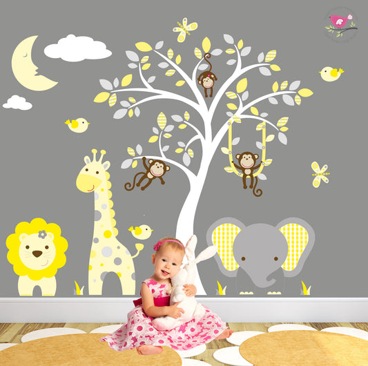 Jungle Wall Stickers Yellow and Grey Nursery