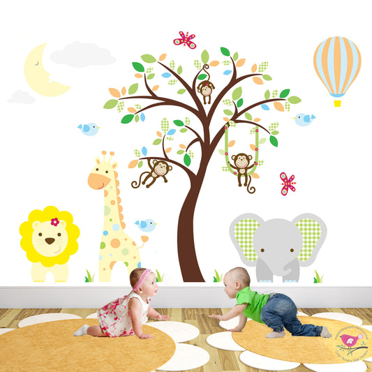 Jungle Wall Decals, Sleeping Moon and Hot Air Balloon