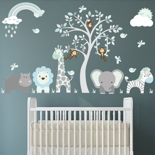 Jungle Animal Nursery Wall Stickers, Rainbow and Sunshine