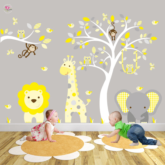 Safari Woodland Wall Decals Yellow and Grey Nursery