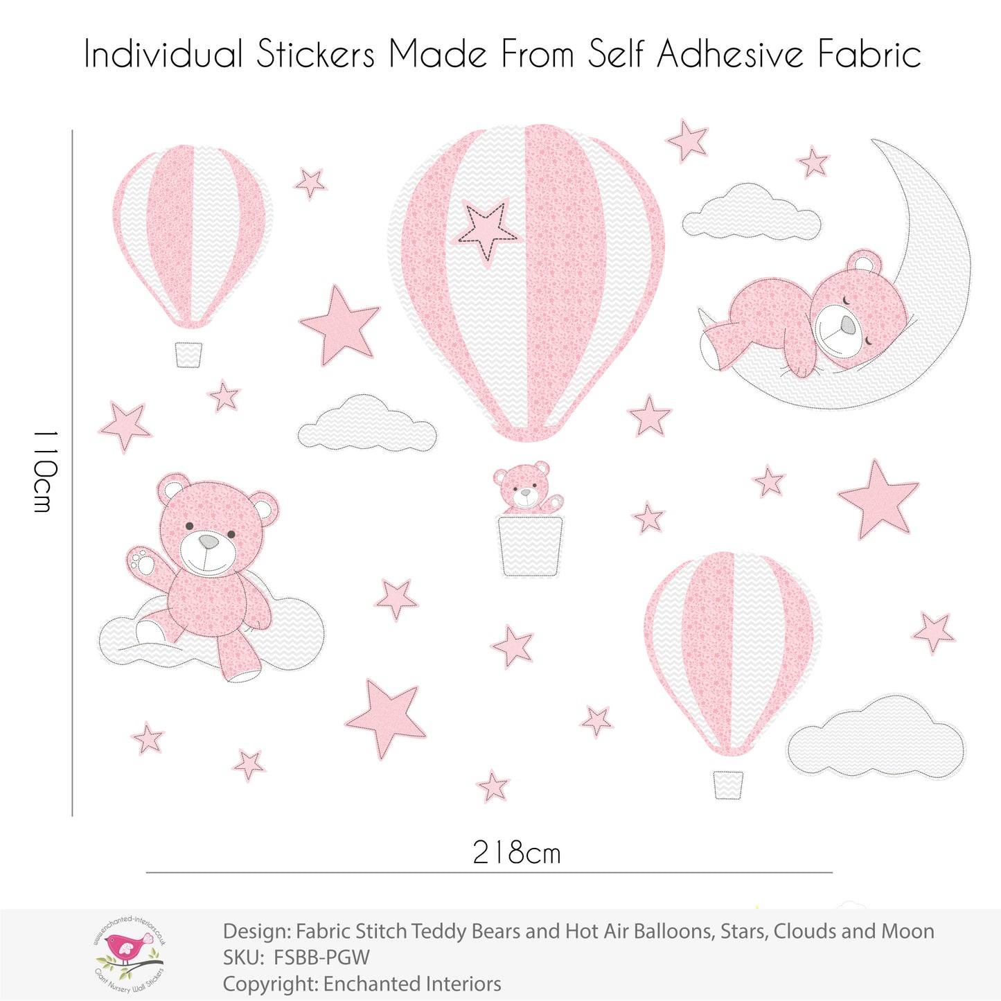 Teddy Bears & Balloons Wall Stickers Pink