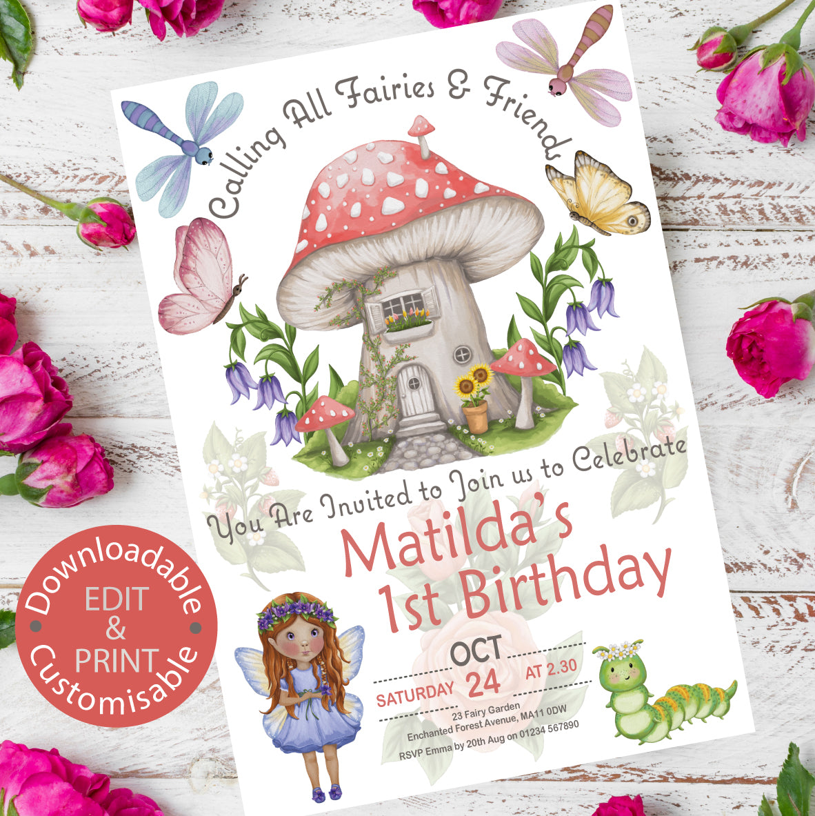 Flower Fairy Birthday Invitation - Downloadable