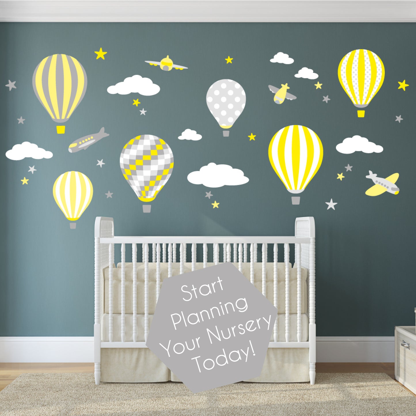 Hot Air Balloon & Jets Nursery Wall Stickers Yellow