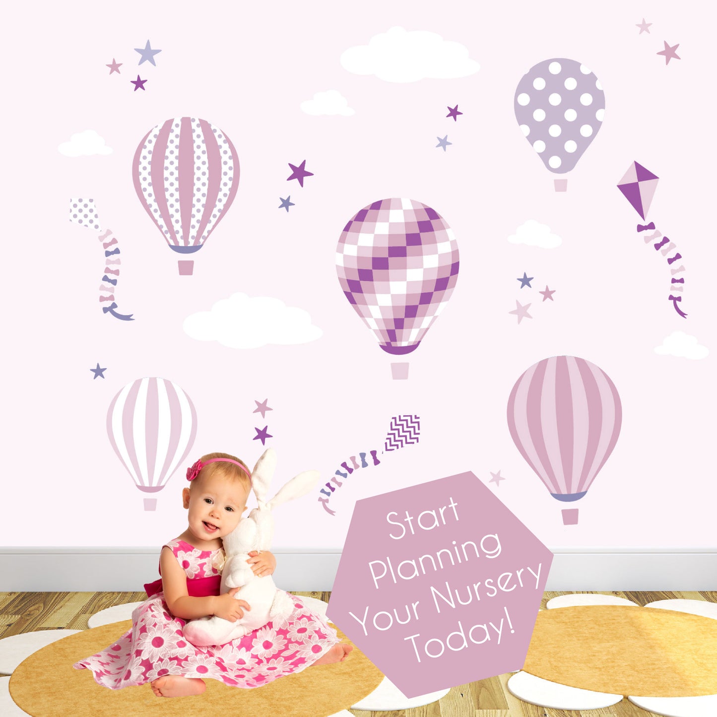 Hot Air Balloons and Kites Girls Nursery Wall Stickers