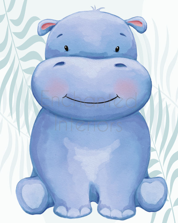 Hippo Safari Animal Nursery Wall Print