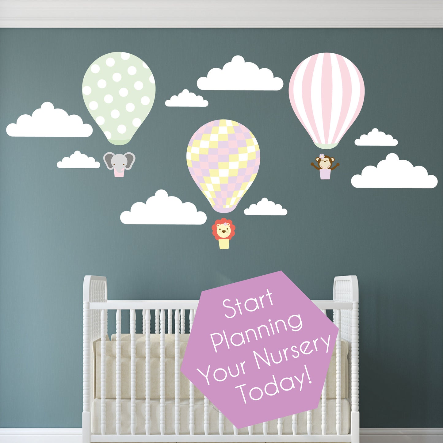 Girls Jungle Hot Air Balloon Wall Stickers