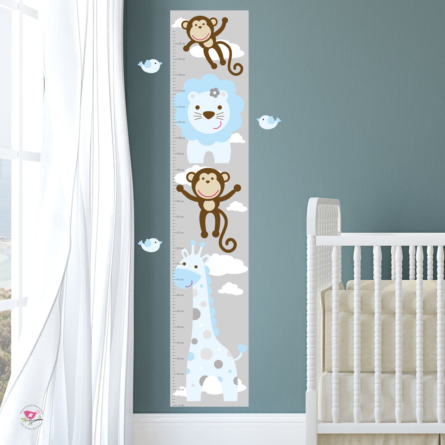 Jungle Animal Kids Growth Chart - Blue Grey