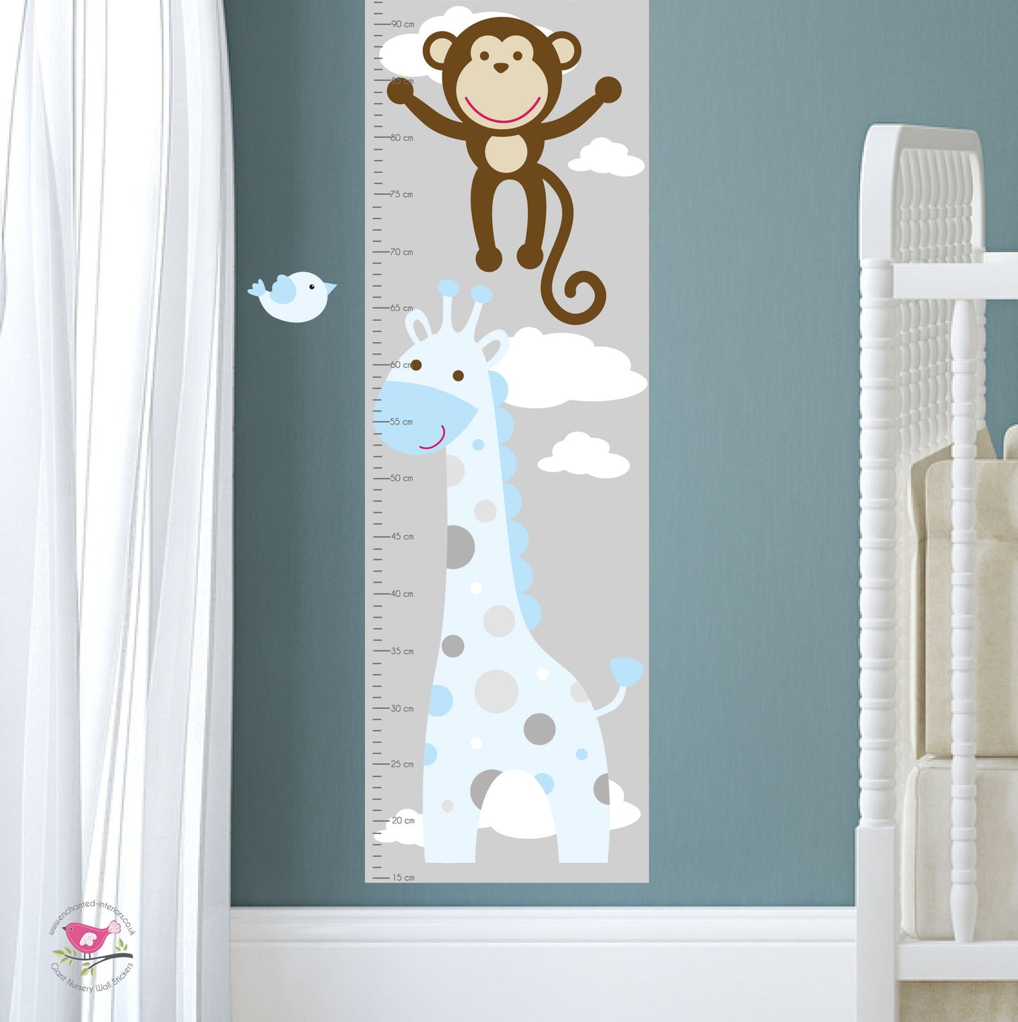 Jungle Animal Kids Growth Chart - Blue Grey