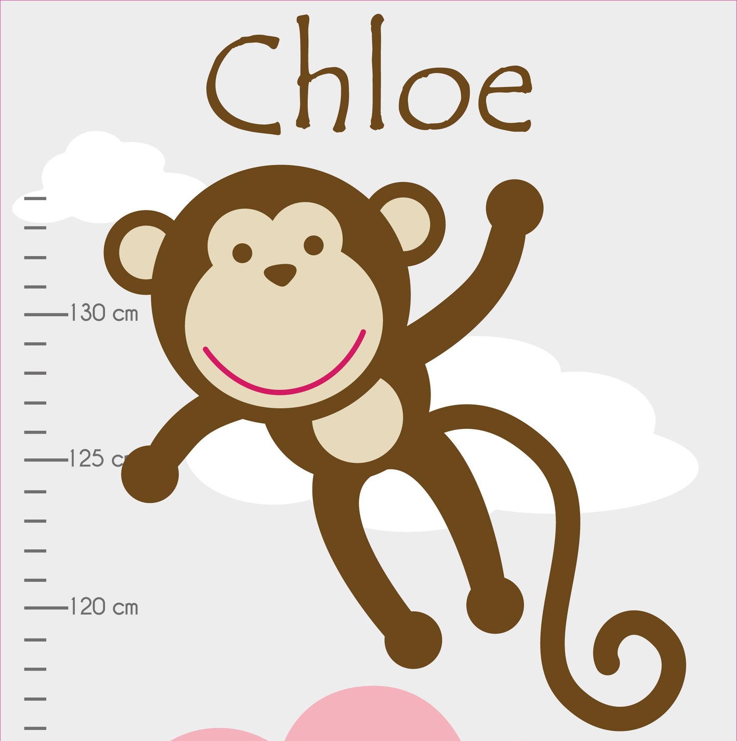Jungle Animal Kids Growth Chart - Pink Grey