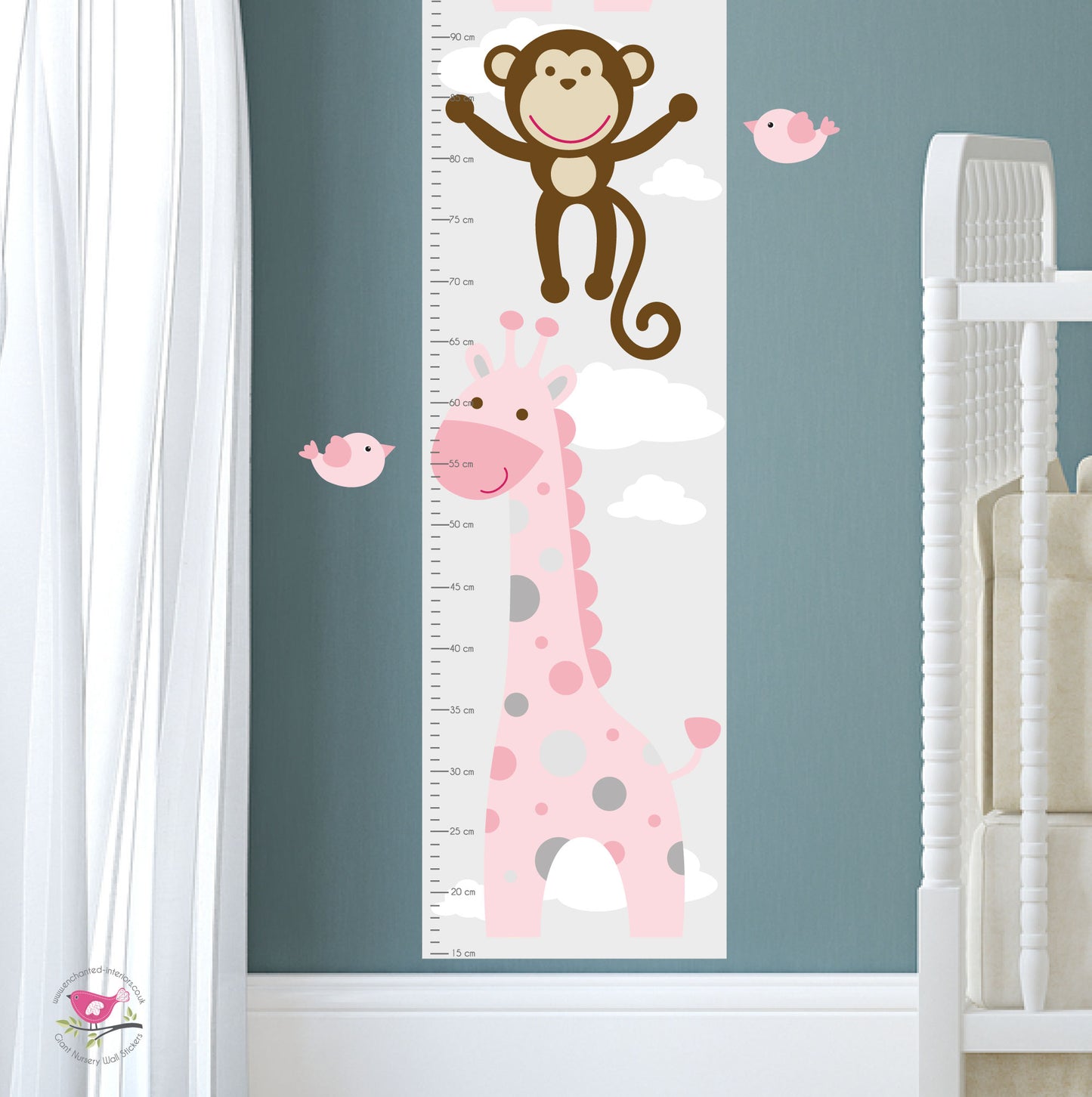 Jungle Animal Kids Growth Chart - Pink Grey