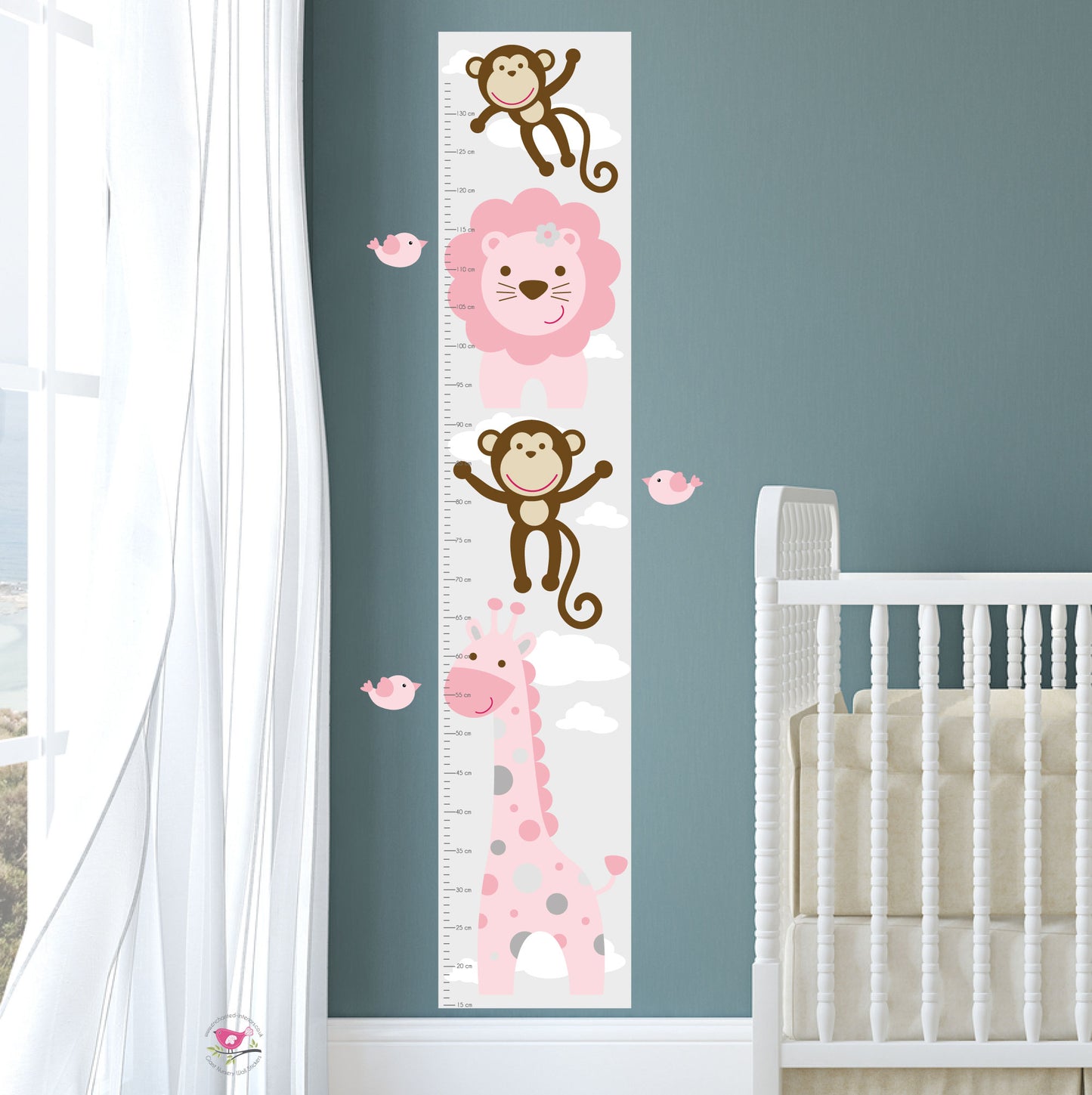 Jungle Animal Kids Growth Chart - Pink Grey