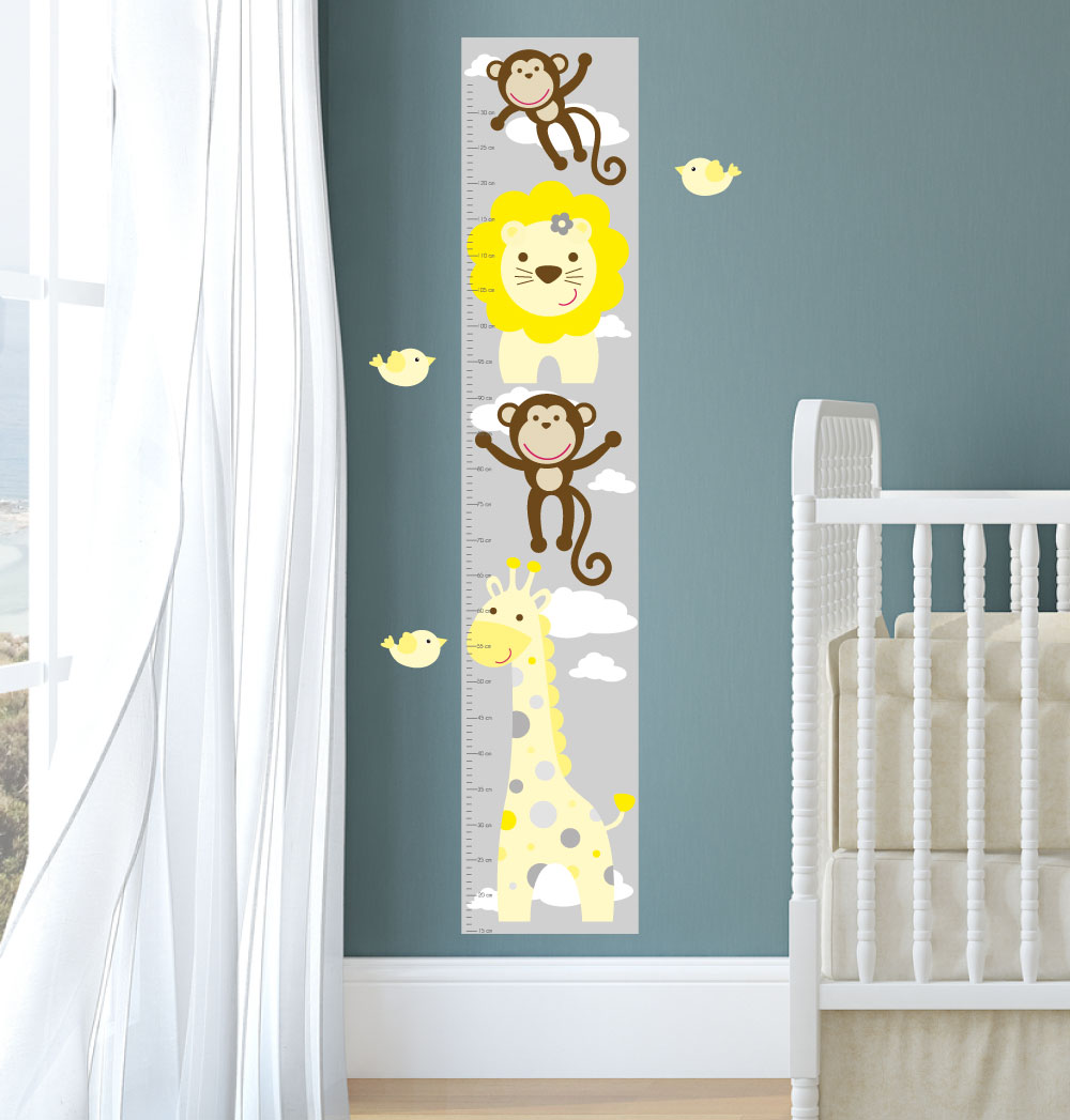 Jungle Animal Kids Growth Chart Yellow and Grey