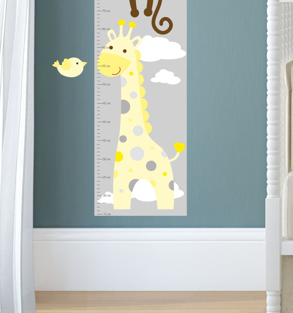 Jungle Animal Kids Growth Chart Yellow and Grey