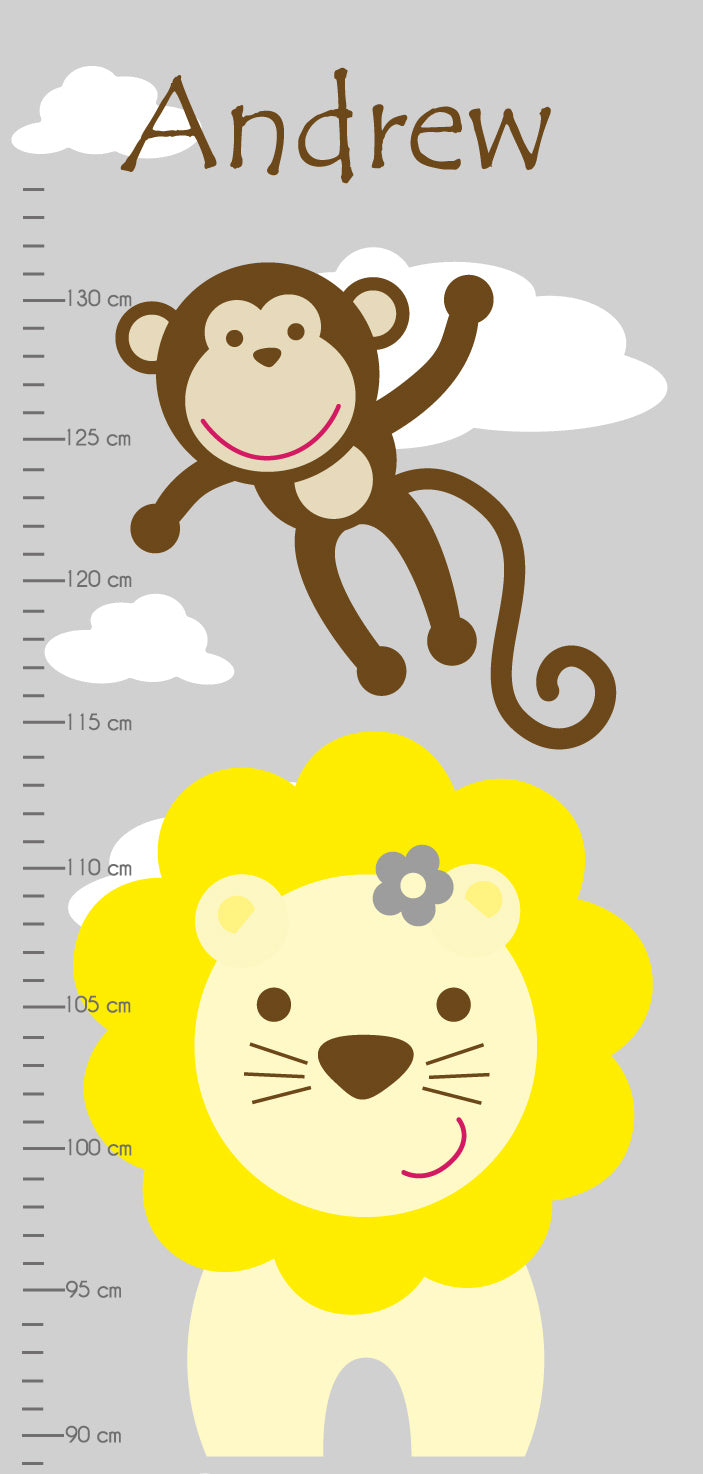Jungle Animal Kids Growth Chart Yellow and Grey
