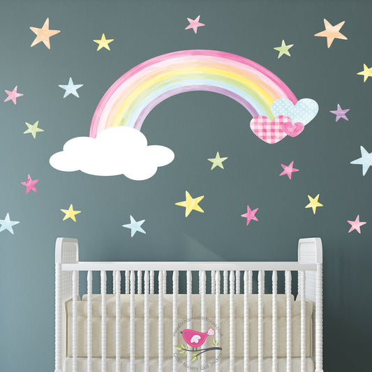 Rainbow, Heart & Stars Water Colour Wall Sticker