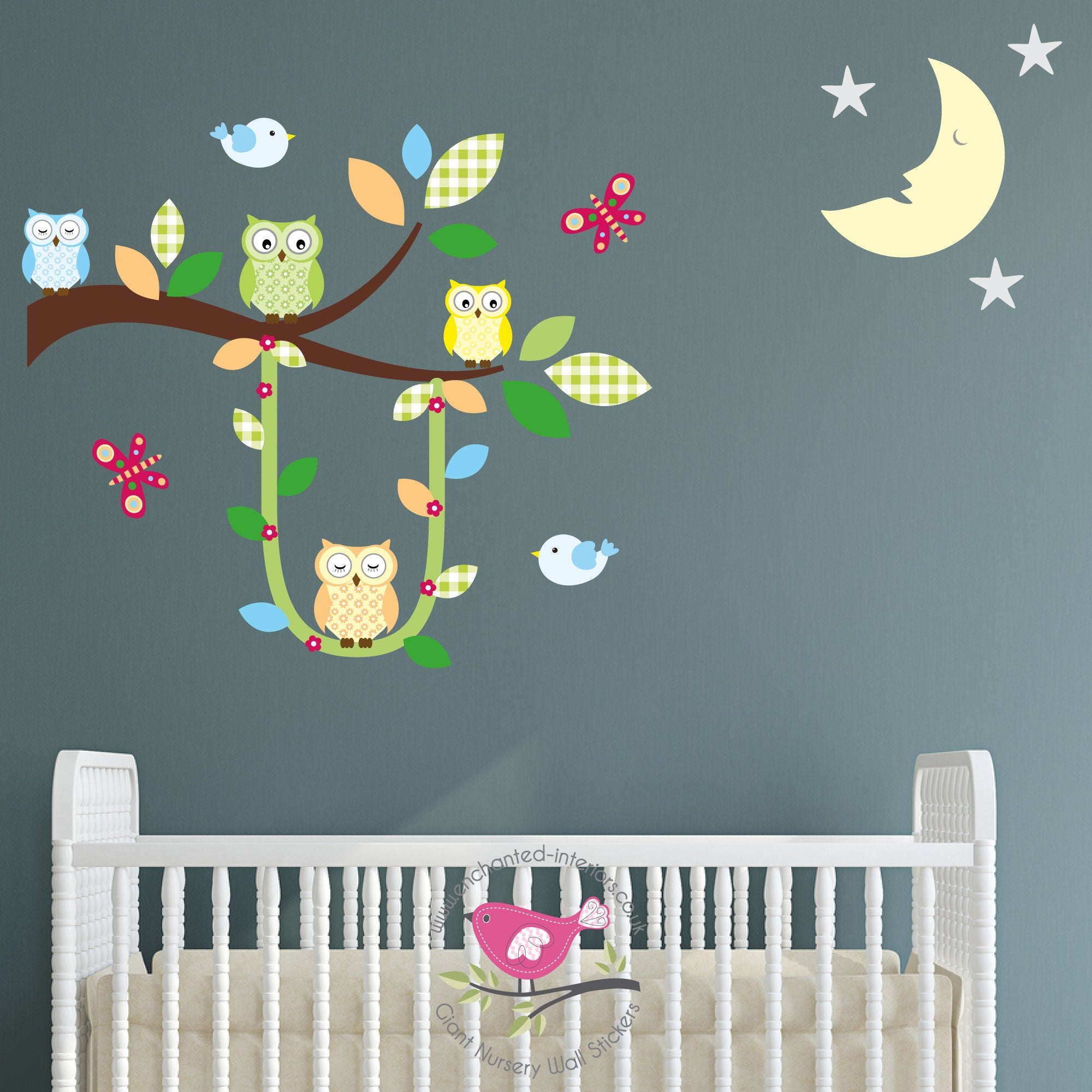Swinging Owl Branch Gender Neutral Decals for Baby Nursery Room ...
