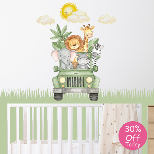 Safari Jeep Wall Stickers in Watercolour