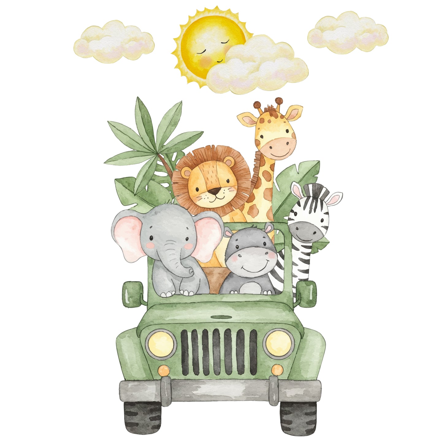 Safari Jeep Wall Stickers in Watercolour