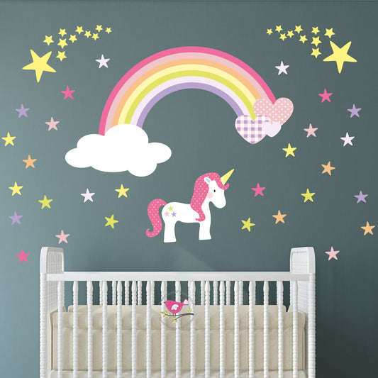 Unicorn Rainbow Hearts & Stars Nursery Wall Sticker