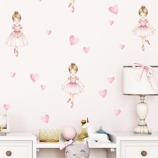 Ballerina Wall Stickers with Pink Hearts