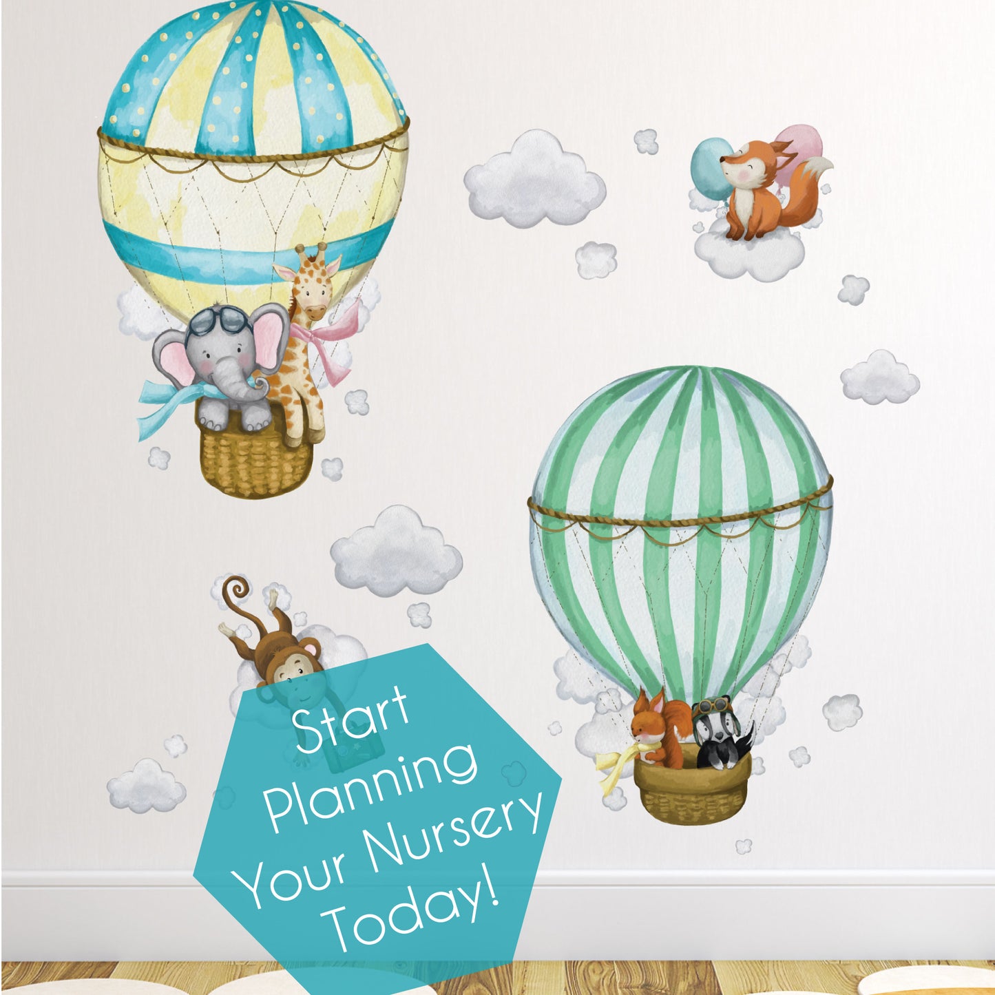 Deluxe Watercolour Hot Air Balloon Wall Stickers