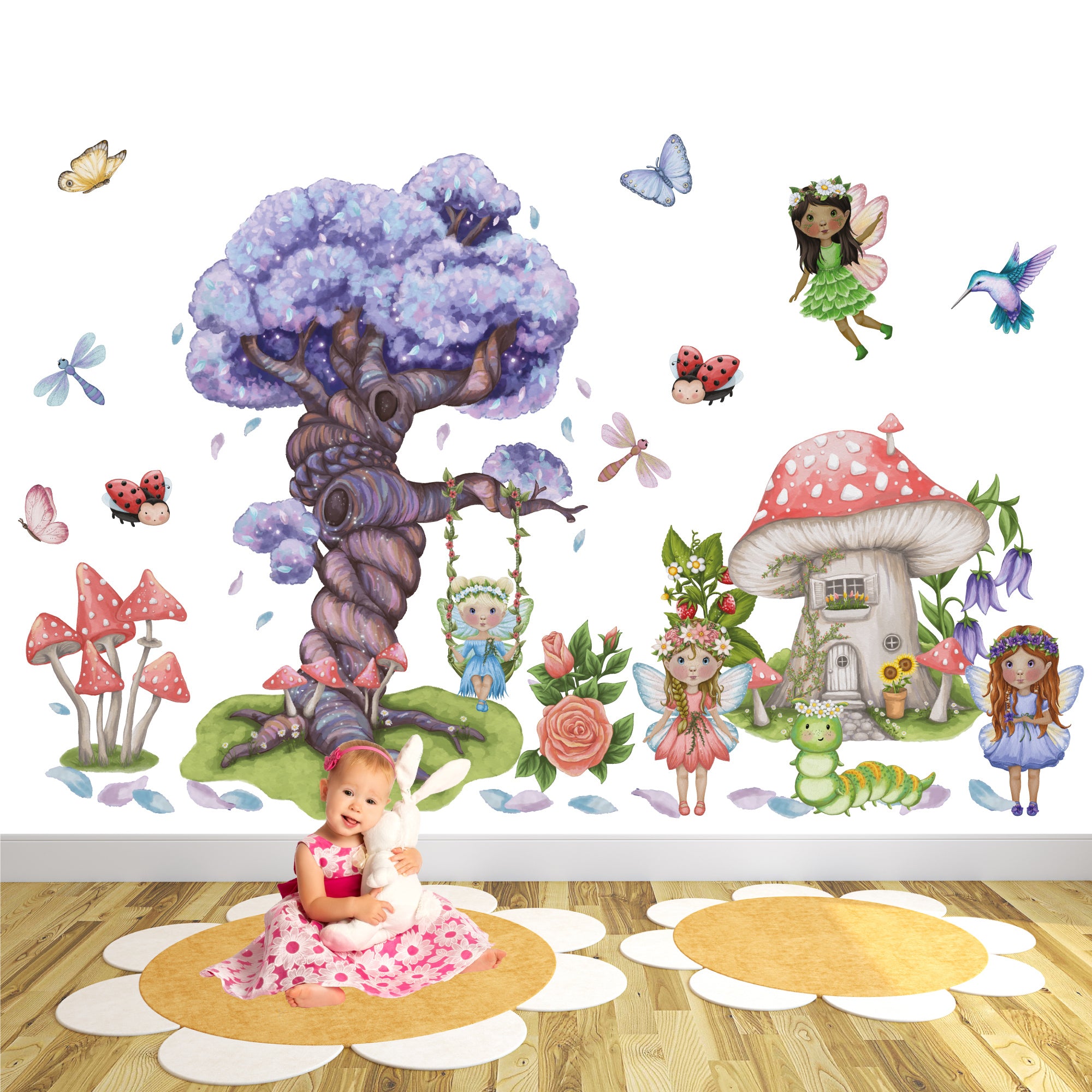Flower Fairy Magical Tree and Mushroom Wall Stickers for Girls Bedroom ...