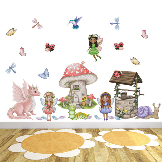 Flower Fairy, Mushroom Home & Dragon Wall Stickers