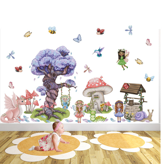 Flower Fairy Magical Tree & Wishing Well Wall Stickers
