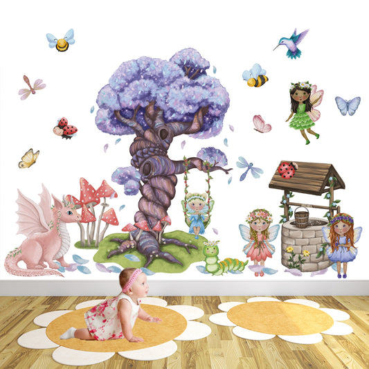 Flower Fairy Magical Tree & Mushroom Home Wall Stickers