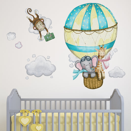 Watercolour Jungle Hot Air Balloon Wall Stickers