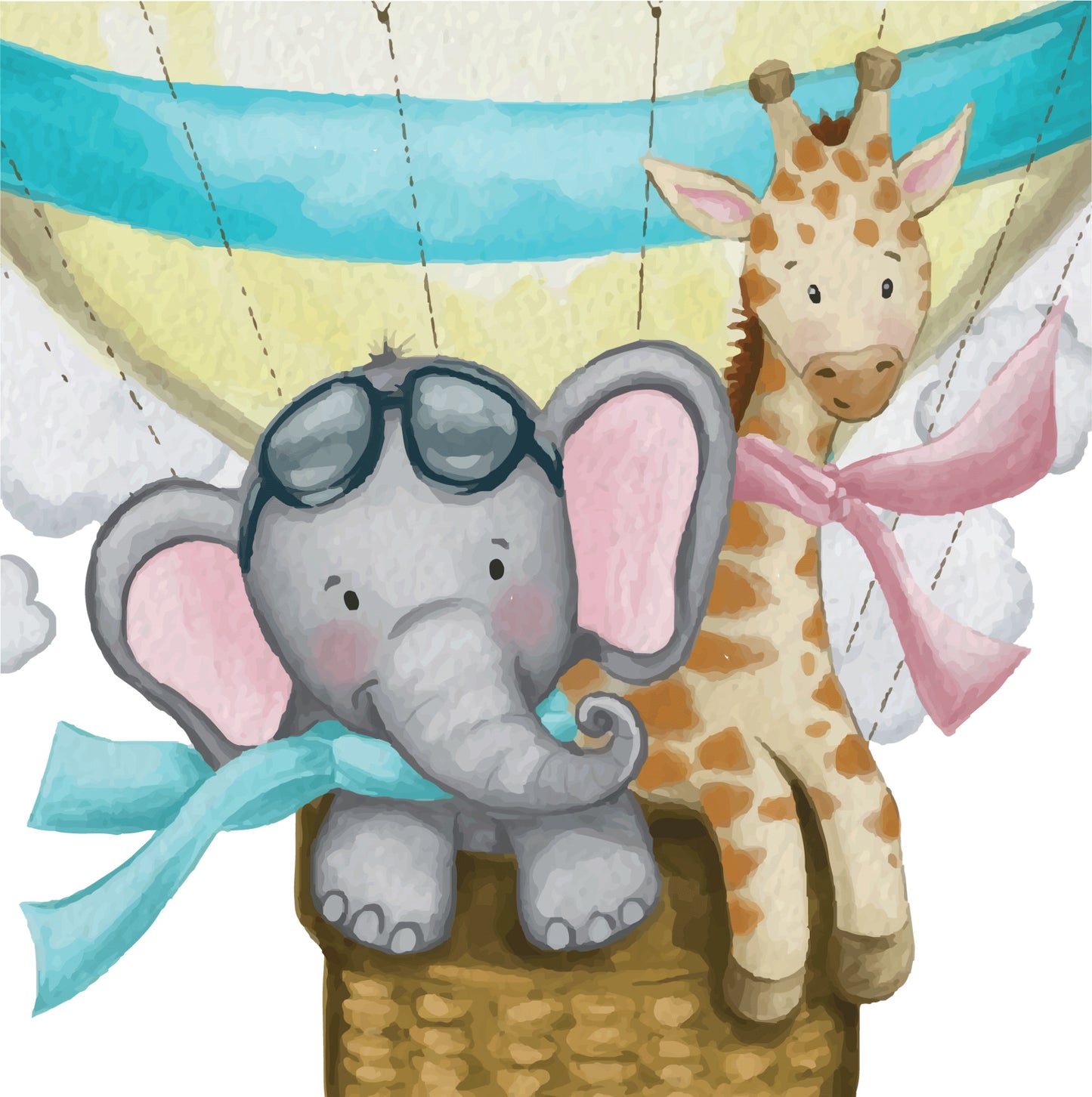 Watercolour Jungle Hot Air Balloon Wall Stickers
