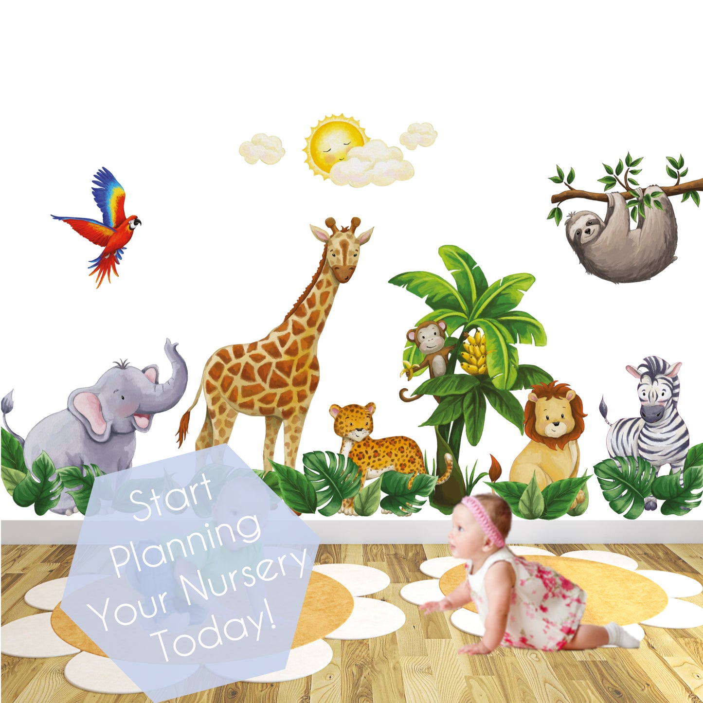 Safari Animal Wall Stickers Watercolour Sloth Branch
