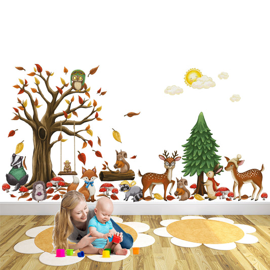 Large Woodland Animal Wall Stickers Watercolour