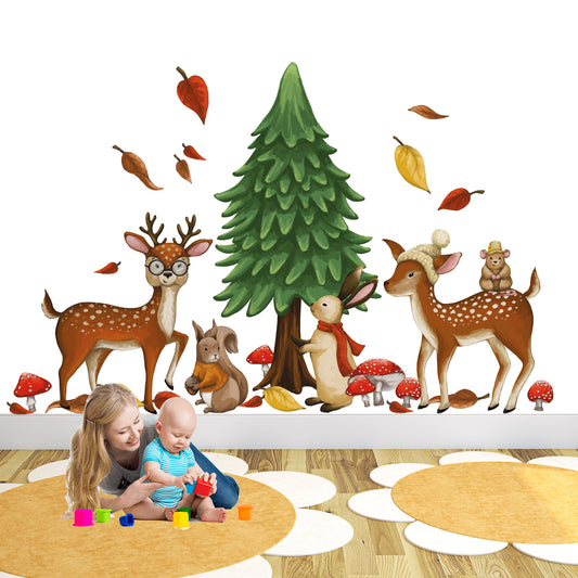 Winter Woodland Animal Wall Stickers Watercolour