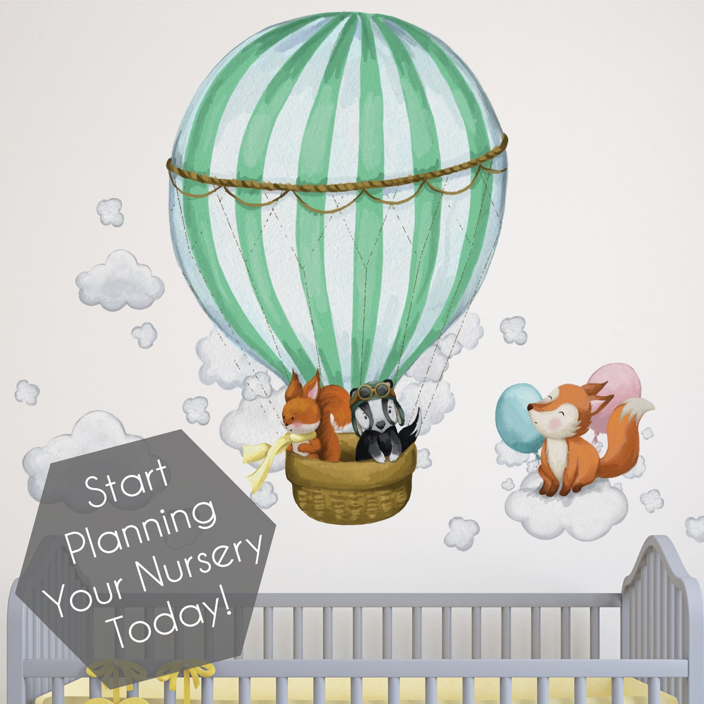 Watercolour Woodland Hot Air Balloon Wall Stickers