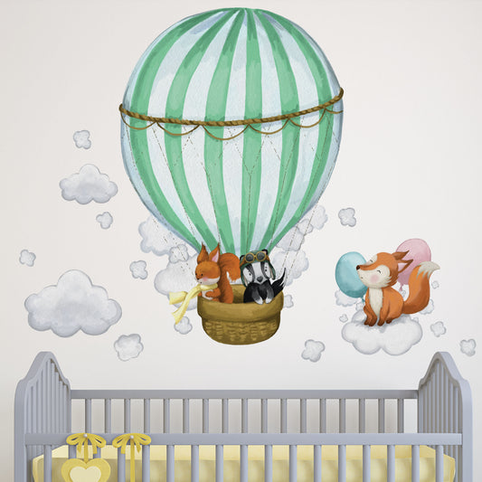 Watercolour Woodland Hot Air Balloon Wall Stickers