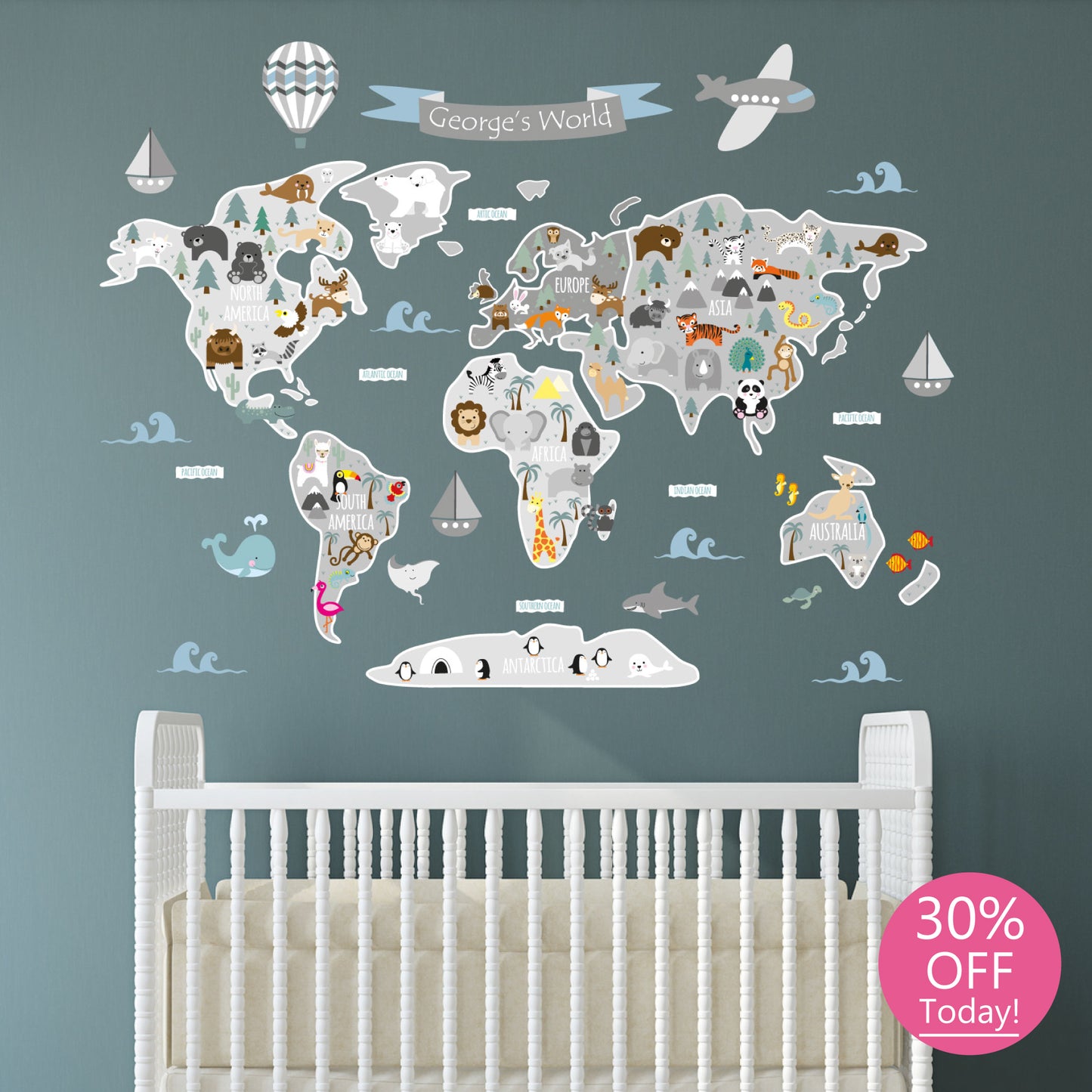 Children's Personalised Map of The World Wall Sticker