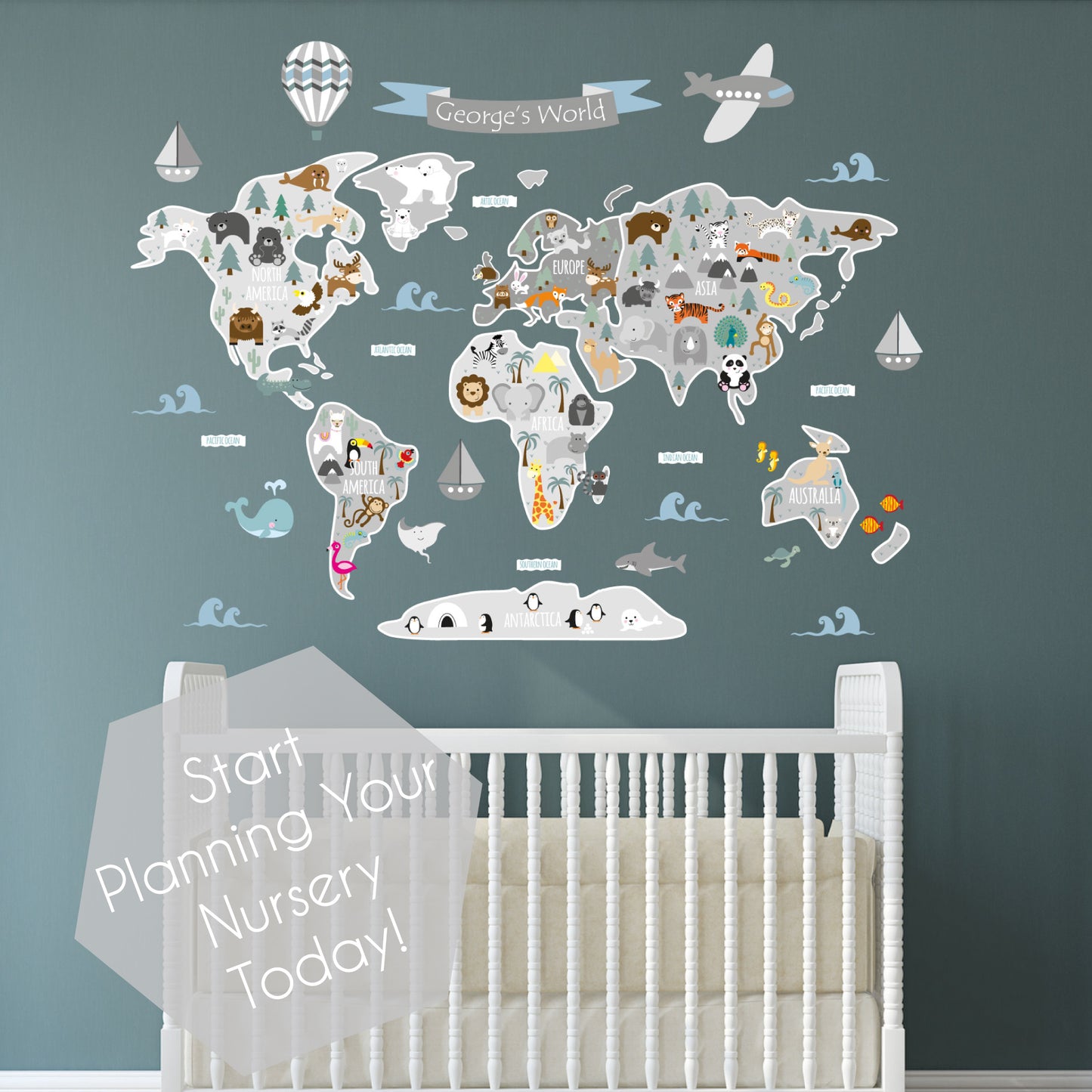 Children's Personalised Map of The World Wall Sticker