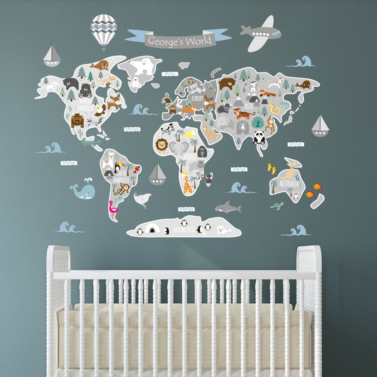 Children's Personalised Map of The World Wall Sticker