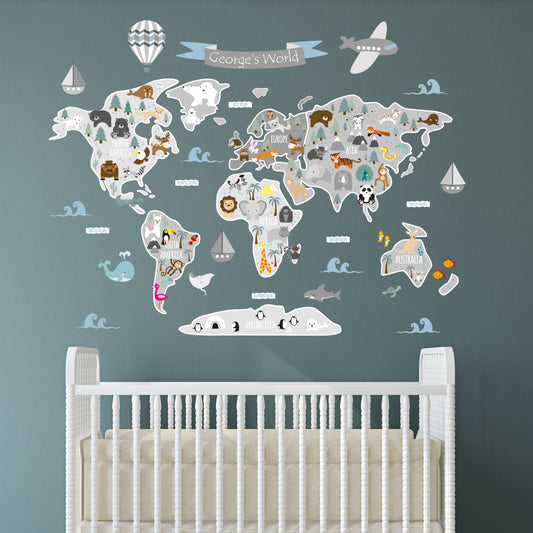 Children's Personalised Map of The World Wall Sticker