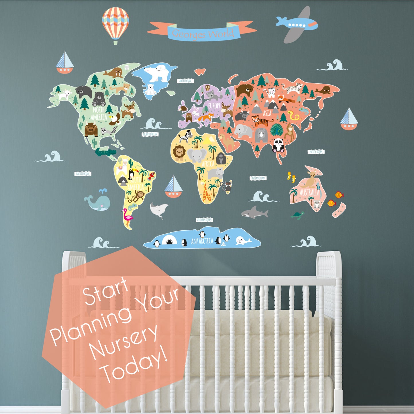 Children's Personalised Map of The World Wall Sticker
