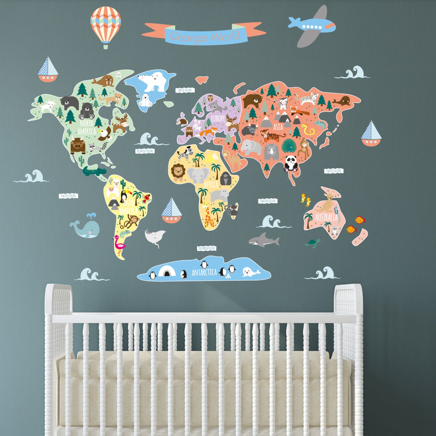 Children's Personalised Map of The World Wall Sticker